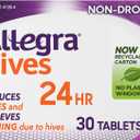 Allegra Hives Antihistamine 24-Hour Tablets, Non-Drowsy Hive Reduction and Hive Itch Relief, 180 mg Fexofenadine HCI, 30-Count, Best By: 3/2027