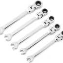 5pcs Flex Head Ratcheting Wrench Set, Metric 6-10mm Spanner Gear Ring Ratcheting Combination Wrenches Kit, Box End and Open End Wrench 180 Head 72-Tooth(COLOR:Silver)