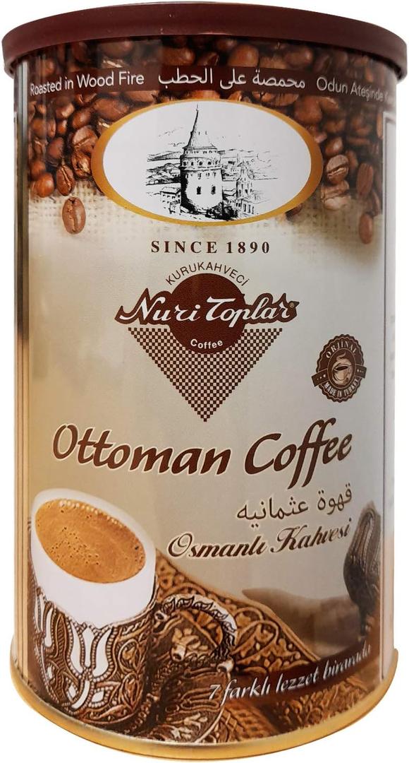 Kurukahveci Nuri Toplar Turkish Ground Ottoman Coffee Roasted in Wood Fire 250g Roller Metal Box, BB 18/03/2026