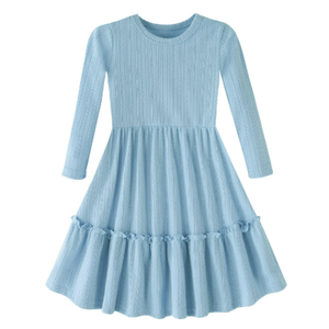 BGIRNUK Girls' Baby Dress Infant Toddler Girl Ruffles Long Sleeves Cotton Dress 798 Blue 130