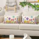 AVOIN colorlife Spring Flowers Tulip Lavender Eucalyptus Butterfly Throw Pillow Cover, 12 x 20 Inch Spring Cushion Case for Sofa Couch Set of 2