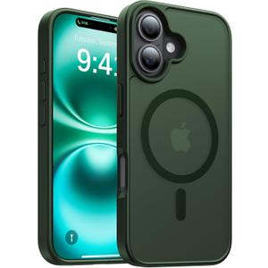 6 x Magnetic for iPhone 16 Case, [Compatible with MagSafe][Military-Grade Drop Protection][Anti-Yellowing] Shockproof Protective Translucent Matte Cover for iPhone 16 Phone Case,Forest Green