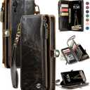 Defencase Compatible with iPhone XR Case Wallet with RFID Blocking Card Holder for Women and Men, Fashion PU Leather Magnetic Snap Flip Zipper Strap Wallet Phone Case Fit for iPhone XR 6.1", Coffee