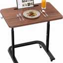 BUYIFY Height Adjustable TV Tray Table on Wheels - Rolling Laptop Desk for Bed & Sofa - C Shaped Side Table for Recliner, Small Spaces & Walking Pad-Dark Walnut- FRD1