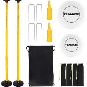 Flying Disc Game Set, Disc Toss Outdoor Games Height Adjustable Bottle Drop Set, Score Tracker, Portable Bottle Set for Family Yard Lawn Beach, 38" to 41"
