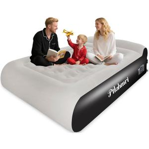 Queen Air Mattress Full with Built-in Pump,16'' Blow up Mattress with Soft Flocked Top Luxury Inflatable Mattress 3 Minute Fast Inflation/Automatic deflation for Camping ＆ Home and Guest