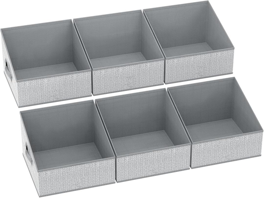 DIMJ Closet Storage Bins 6 Pack - Fabric Storage Baskets for Shelves, Collapsible Clothes Organizers with Handles, Trapezoid Shelf Organization Storage Cubes for Purse, Toys, Books, Towel, Clothes (6 Bins 11.4"x11.4"x7.8", Blended Gray)
