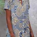 Zeagoo Button Down Shirts for Women Short Sleeve Tops V Neck Collar Blouses Business Casual Outfits S-2XL (L)