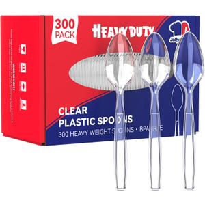 JOLLY CHEF 300 Count Clear Plastic Teaspoons Heavy Duty, 6.54" Heat Resistant Solid and Durable Plastic Teaspoons Disposable, Disposable Bulk Cutlery Suitable for Parties Supply Events Everyday Use