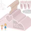 Pink Heart Velvet Baby Hangers - 50pack 13inch Toddler Hangers with 20pcs Clips, Premium Velvet Strong and Durable Baby Clothes Hangers Without Slipping, Ultra Slim and Stackable Space Saving (Pink-rose Gold)