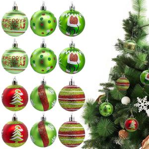 Christmas Ball Ornaments Set 12 Pcs 2.4 Inch Christmas Ball Ornaments for Tree, Red Green White Christmas Ornaments, Shatterproof Elf Balls for Xmas Tree, Holiday Party Decor