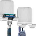 2 Pack Adhesive Razor Holder Shaver Hook Hanger Stand Wall Mounted, Stainless Steel Utility Storage Shower Hook or Bathroom Kitchen Organizer for Plug Robe Towel Coat, Brushed, AYG-DH-LS-2P