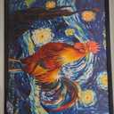 Flintis Large Rooster Wall Art Starry Sky Night Chicken Pictures Wall Decor Abstract Animal Canvas Painting Print Artwork Decoration Framed for Living Room Bathroom Master Bedroom Office 36L x 24W