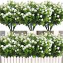 RECUTMS 12 Bundles Artificial Outdoor Plants, Artificial Greenery for Flower Arrangements Shrubs UV Resistant Faux Plastic Plants Spring Decorations for Home Front Porch Decor(White)