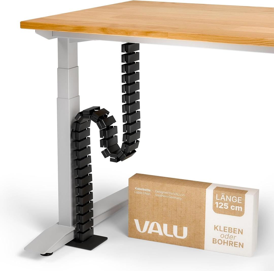 VALU Cable Management Spine  49 Inch Cable Organizer for Height-Adjustable & Fixed Desks  Sturdy & Flexible with Magnetic Link  Cord Management System Under Desk with Steel Base & Non-Slip Pads (Black)