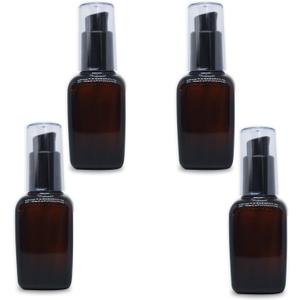 4 Pcs Amber Square Glass Lotion Bottle Refillable Lotion Containers with Black Pump Head and Cap Empty Cosmetic Containers Portable Travel Dispenser Jars Pots for Makeup Cream 50ml/1.7oz