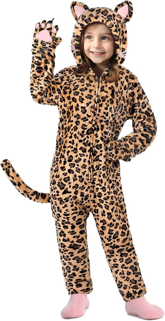 GIFTINBOX Cat Costume For Girls, Animal Costume, Black Cat Dalmatian Costume for Kids, Halloween Costumes for Kids (M(7-9y), Leopard)