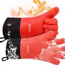 Kitchen Oven Gloves - Silicone Double-Layer Heat Resistant Oven Mitts/BBQ Gloves/Grill Gloves - Perfect for Baking and Grilling - 1 Pair (Small, Red Long)
