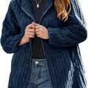 Womens Fleece Jacket Hooded Winter Warm Full Zip Long Sleeve Sherpa Jacket Coat Outerwear with Hood  (Blue), M