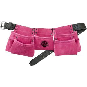 Graintex DS2139 :: 9 Pocket Children Tool Belt Pink Color Suede Leather, Kids Real Tool Belt, Boys and Girls Tool Apron for Home Improvement, 1.1/2" Leather Belt, Hammer Loops