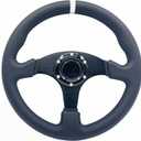 13inch/330mm White Stripe Racing Steering Wheel Genuine Leather and Aluminum Frame 6 Bolt Flat Bottom Steering Wheel for Racing/Car Sim Driving