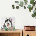 Mtrgdn Dog Decor,Dog Mom Gifts for Women,Dogs Lover Gifts,Flowers Husky Wooden Box Sign Desk Decor,Farmhouse Home Office Desk Shelf Wall Decoration,5x5 Inch