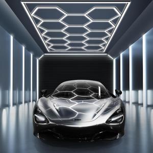 MODERN Hexagon Garage Light: Higher Brightness 720W 86400 Lumens Hexagon Led Garage Light with Rectangle Frame 6500K for Garage, Basement, Warehouse, Auto Beauty Shop, Car Detailing Shop etc.