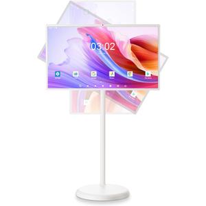 32-Inch Portable Touch Screen Monitor, 1080P Portable TV on Wheels with 13MP Integrated Camera, 6G RAM+128G Storage, Android OS, Built-in Battery(6-7H), Full Swivel Rotation, Voice Remote Control (Cream White)