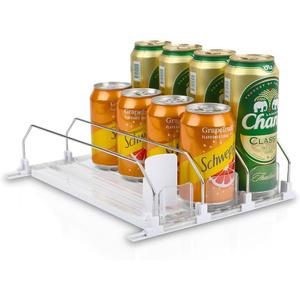 Soda Can Dispenser for Refrigerator  3 Row Automatic Pusher Glide, Fridge Bottle Rack Drink Organizer, SelfPushing Width Adjustable Beverage Storage Holds Up to 12 Cans (12.2inch, White)