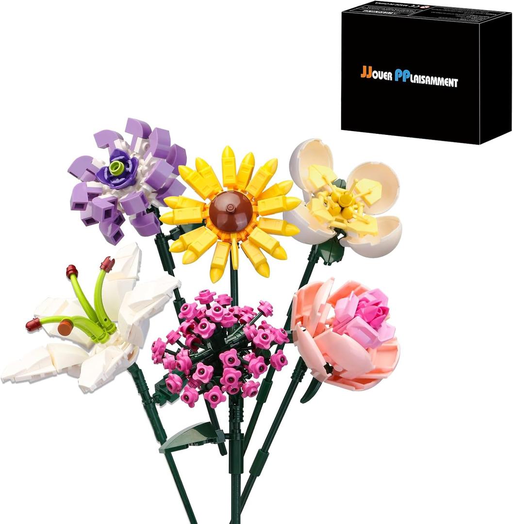 Valentine's Day Gift Mini Bricks Flower Bouquet Building Sets Display Artificial Flower Botanical Collection Building Toys For Adults DIY Home Decor Creative Gift for Women and Girlfriends