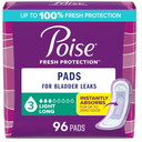Poise Incontinence Pads & Postpartum Incontinence Pads, 3 Drop Light Absorbency, Long Length, 96 Count (4 Packs of 24)
