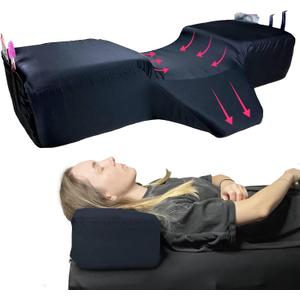 Lash Pillow for Eyelash Extensions, Curved Memory Foam Lash Bed Pillow with Neck & Back Support, Lash Pillow for Eyelash Bed & Lash Tech Bed, Two Side Pockets for Tools, Satin Black
