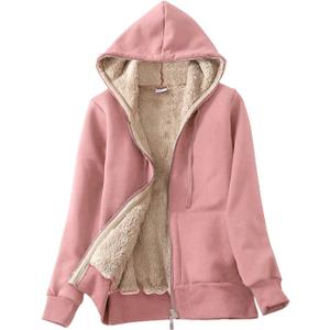 PUWEI Women's Winter Warm Fleece Jackets Thick Sherpa Lined Zip up Hoodies Heavyweight Sweatshirt Coat (Pink) XS
