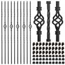 30 Pack Staircases Iron Balusters -1/2'' Square Hollow Metal Spindles with Single Basket and Double Twist Design, Includes 30 Flat Shoes & 30 Angle Shoes