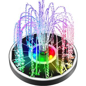 Solar Fountain Glass Panel with 2200 mah Battery, 3.5W Floating Solar Water Fountain with 4 Fixed Rods, Solar Pump for Bird Bath, Garden, Pond, Pool, Outdoor-Colorful Lights