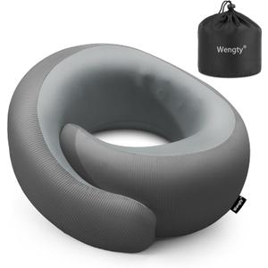 Neck Pillow for Traveling,Travel Neck Pillow for Airplanes,Cooling Fabric&100% Pure Memory Foam,Neck Pain Relief,Ergonomic Support for Long Flight (Gray, Compact Size-(Petite Fit)