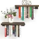 2 Set of Floating Bookshelf with Super Load-Bear Shelf Brackets, Paulownia Wood Invisible Bookshelf, Hanging Bookshelves for Wall, Unique Space Saving Wall Bookcase