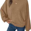 BTFBM Casual Fall Tops for Women 2025 Long Sleeves Solid Shirts Crew Neck Loose Fit Work T Shirt (Khaki,Small)