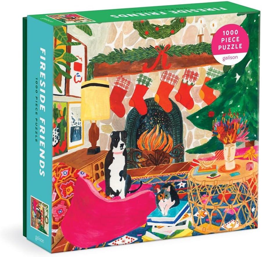 Galison Fireside Friends 1000 Piece Puzzle in Square Box from Galison Holiday Puzzle for Adults with Beautiful Artwork, Thick and Sturdy Pieces, Makes a Wonderful Gift