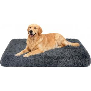 Fluffy Orthopedic Dog Beds for Large Dogs with Washable Removable Cover Dog Crate Bed Egg Crate Foam Support Plush Pet Pad Mat with Anti-Slip Bottom (42 * 28, Dark Grey)