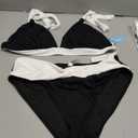Yonique Women Two Piece Bathing Suits Push Up Bikini Set Halter Swimsuit Vintage Swimwear (Large, Black and White)