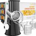 Cambom Rotary Cheese Grater Hand Crank Cheese Shredder for Fresh Cheese, Vegetable, Nuts,Non-slip Suction Base, Three Blades, Black