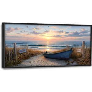 Large Coastal Wall Art for Living Room Big Nautical Boat on Beach Canvas Picture Wall Decor Ocean Seagull Seascape Canvas Painting Print Artwork Decorations for Bedroom Dining Room Office 30" X 60"