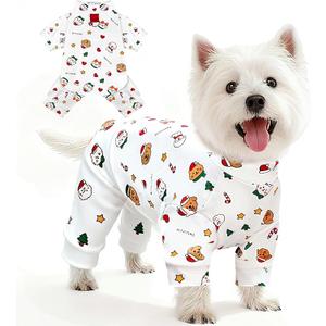 BAEJMJK Cute Christmas Dog Pajamas Stretchy Xmas Boy Girl Dog Clothes with D-Ring Holiday Pet Puppy Outfit Comfortable Warm Dogs Jumpsuit for Small Dogs Cats(White, Medium)