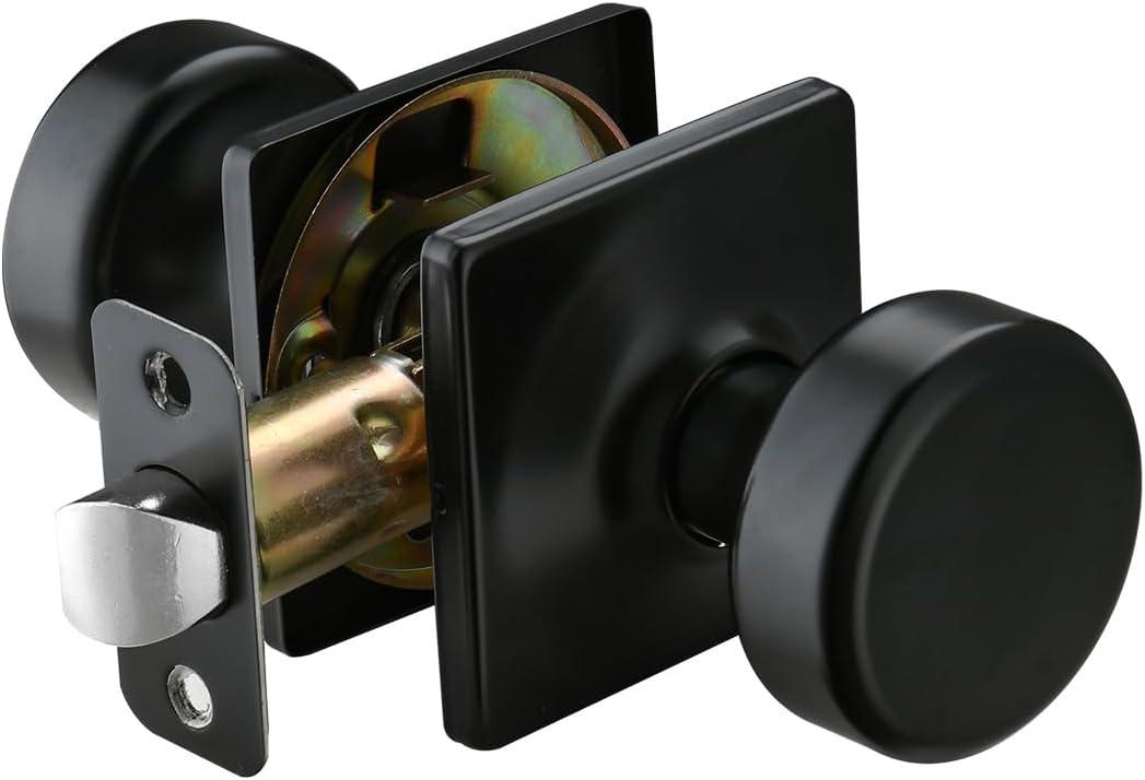 Black Door Knobs with Square Rosette,Pismo Passage Door Knob for Hall & Closet,Non-Locking Interior Door Knobs