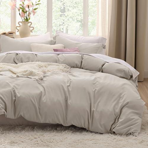 Bedsure Duvet Cover Full Size - 3 Pieces Prewashed Extra Soft Cotton-Like Bedding Set, Includes 1 Duvet Cover 80x90 Inches with Zipper Closure & 2 Pillow Shams, Linen, Comforter Not Included