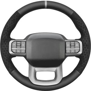 MEWANT Steering Wheel Cover for Ford F-150 F150/ F-150 (Lightning) / F-350 F350 / F-450 F450 / Expedition Hand-Stitched Steering Wheel Wrap (Genuine leather & hive suede + grey)