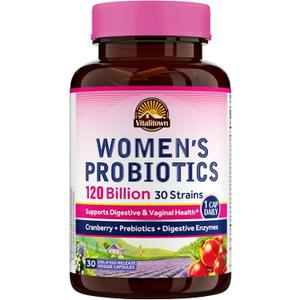 Vitalitown Probiotics for Women 120 Billion CFUs, 30 Strains, with Prebiotics & Digestive Enzymes & Cranberry, Gut & Vaginal Health, Vegan 30 (Pack of 1) Delayed Release Caps