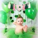 VANGNING Lucky One 1st Birthday Tassel High chair Banner - St Patrick's Day Highchair Decoration, Shamrock First Birthday Party Sign, Clover Cake Smash Pennant (Pink Tassel)