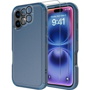 2 x Diverbox for iPhone 16 Plus Case [Shockproof] [Dropproof] [Tempered Glass Screen Protector + Camera Protectors] Heavy Duty Protection Phone Case Cover for Apple iPhone 16 Plus (Blue)